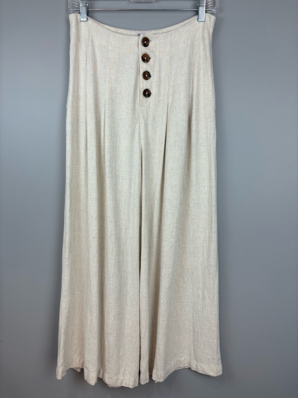 Alya Wide Leg Linen Pants Size Small Cream Side Pockets